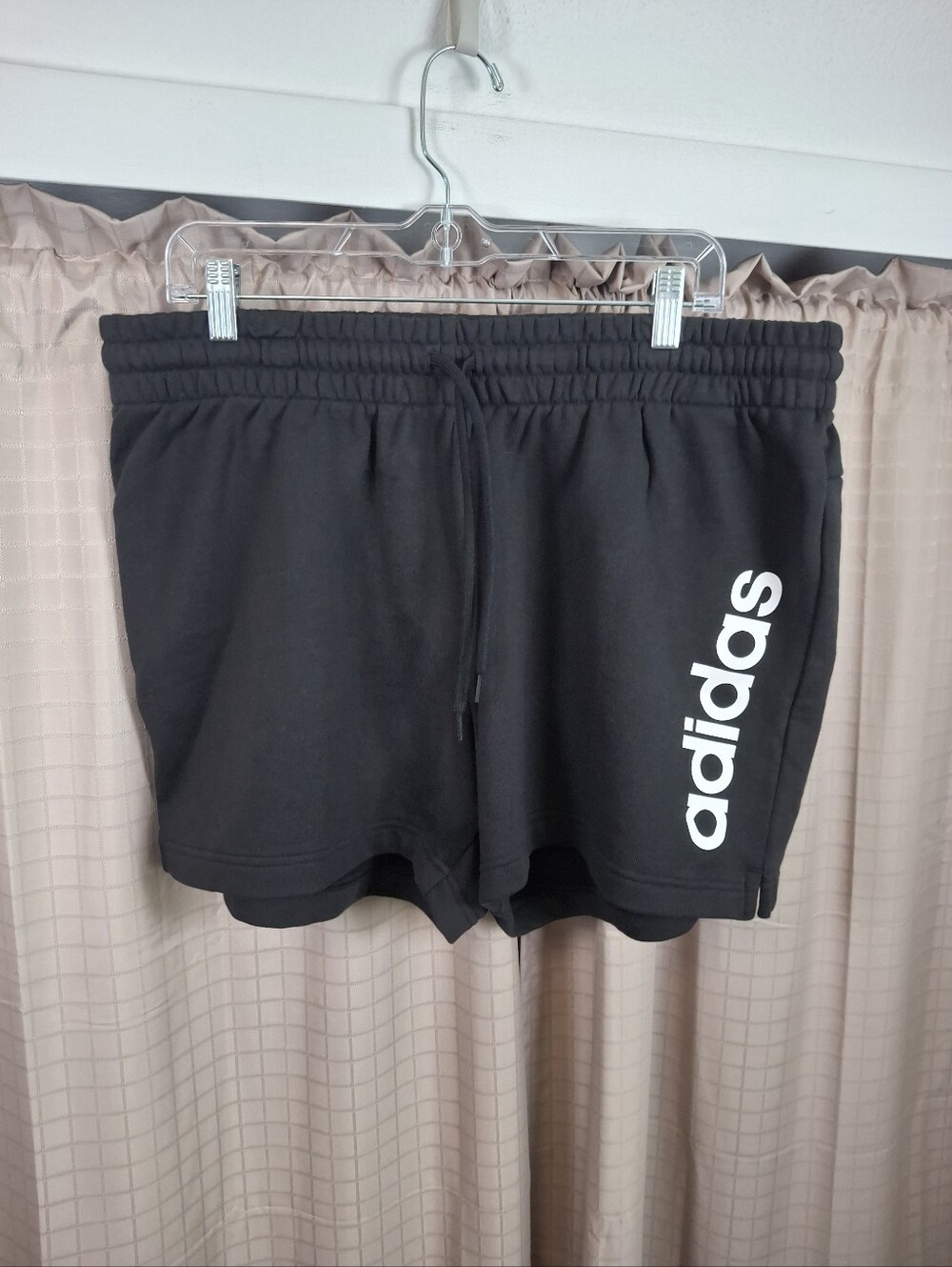 NWT Adidas Black Linear French Terry Shorts White Logo Drawstring Waist Size 1X